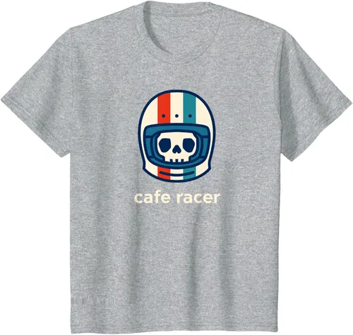 Vista 42 de Cafe Racer Moda Simple Casco Diseño Motocicleta Camiseta Negro