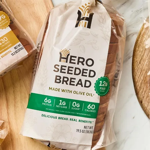 Vista 4 de Hero Pan de semillas — Delicioso pan con 1g de carbohidratos netos, 0g de azúcar, 60 calorías, 12g de fibra por rebanada Pan bajo en carbohidratos