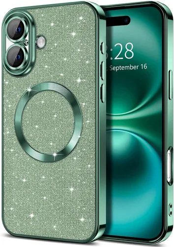 Vista 17 de Hython para iPhone 16 Funda con chispas brillantes, fundas transparentes magnéticas con protector de lente de cámara [Compatible con MagSafe]