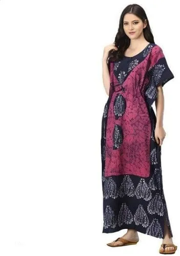 Vista 2 de UKAL Vestido caftán de algodón Maxi Túnica larga Batik Talla única, Fucsia-marrón
