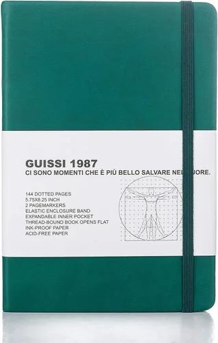 Vista 13 de Guissi Cuaderno clásico de cuadrícula de puntos, tapa dura A5, papel grueso sin ácidos de 2.82 oz/m², con bolsillo interior fino, piel sintética