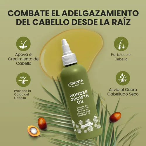 Vista 2 de Lebanta Aceite de Batana para el crecimiento del cabello, mezcla 100% pura, cruda y natural con ricino orgánico, semillas de calabaza, coco y aceite