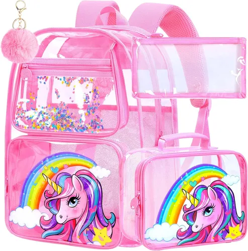Vista 55 de Mochila transparente, aprobada por el estadio, para niñas y niños, mochila transparente de PVC resistente para mujeres y hombres