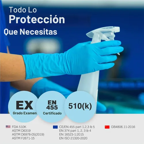 Vista 7 de Raxwell 8.5 Mil Nitrile Gloves, Heavy Duty Cleaning Gloves, For Adults 8.5 Mil Support, Forearm Coverage, Textured Grip, Chemical Resistant