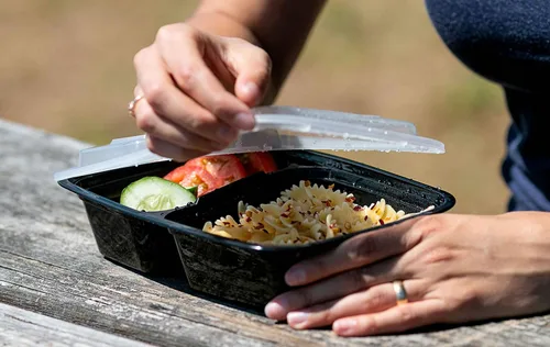 Vista 5 de Contenedor de preparación de comidas, reutilizable, 2 compartimentos con tapas, 28 onzas (25 juegos), recipientes de preparación de alimentos, caja