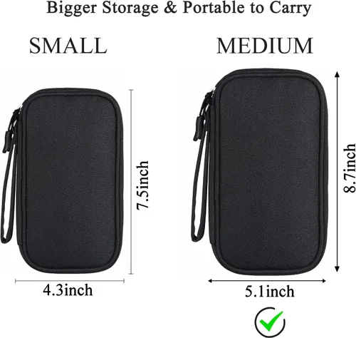 Vista 2 de Bevegekos Tech Organizer Estuche de viaje, kit de tecnología de transporte para electrónica y accesorios (mediano, negro)