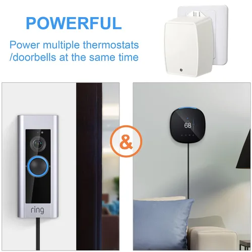 Vista 7 de Hotop Transformador de 24 voltios, transformador de CA de 40 VA, enchufe con fusible PTC, compatible con timbre Ring y termostato compatible