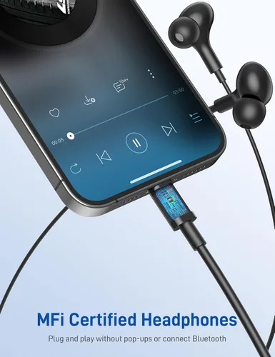 Vista 2 de iMangoo Auriculares con certificación MFi de Apple para audífonos con cable Lightning, auriculares magnéticos con graves HiFi, 3 almohadillas