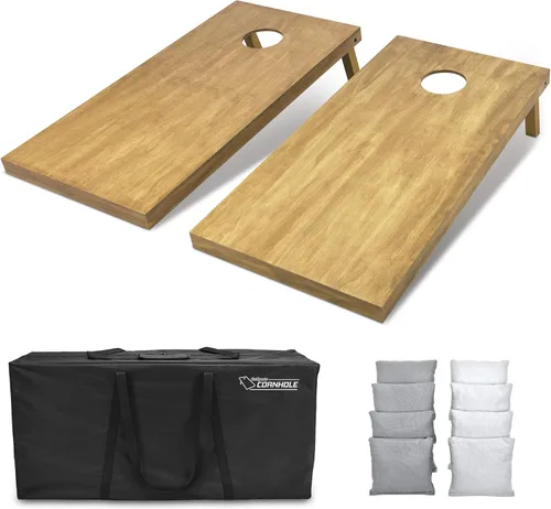 Vista 84 de GoSports 4 ft x 2 ft Regulation Size Wooden Cornhole Boards Set with Light Brown Finish - Includes Carrying Case and Bean Bags Negro- gris