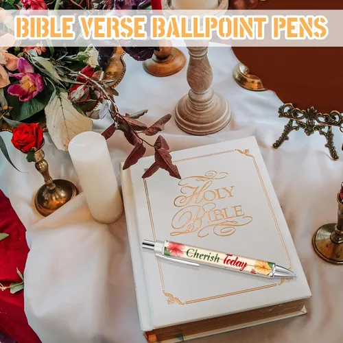 Vista 4 de Jutom 72 bolígrafos con versículo bíblico, bolígrafos de flores cristianas, bolígrafos con citas inspiradoras, bolígrafos retráctiles de tinta negra