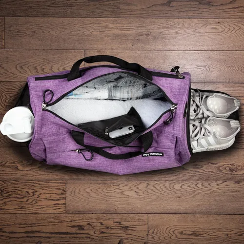 Vista 3 de Fitgriff Bolsa de gimnasio V1 para hombres y mujeres con compartimento para zapatos y artículos húmedos, bolsa de lona para viajes, deportes