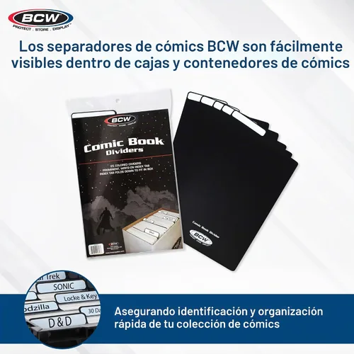 Vista 2 de BCW Separadores para cómics - 25 unidades Separadores de plástico de polietileno archivístico Organiza cómics eficientemente en cajas de Negro
