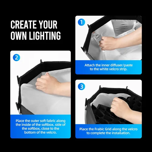 Vista 7 de AMBITFUL Mini Softbox de 11.8"/30cm de Liberación Rápida y Plegable con Montura Bowens y Soporte para Speedlight, Compatible con Luz de Video LED