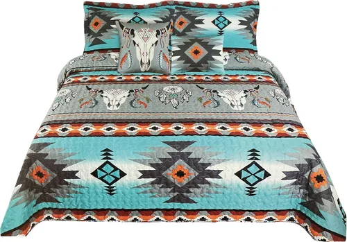 Vista 3 de Western Peak Juego de ropa de cama de 5 piezas con fundas y almohadas decorativas (beige, Queen)