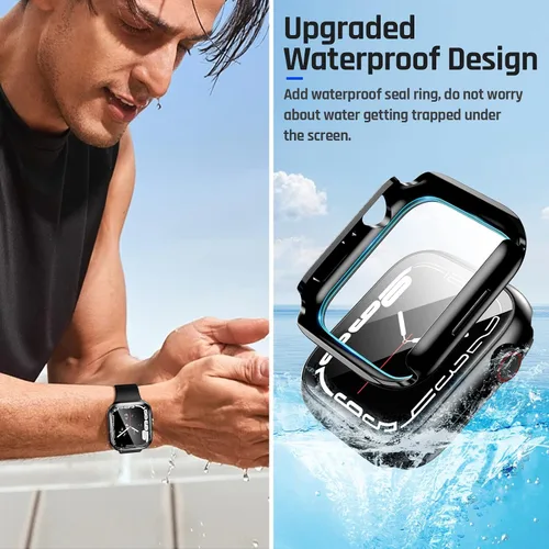 Vista 3 de Goton - Funda impermeable para Apple Watch 38 mm Series 3 2 1, protector de pantalla de vidrio templado, protección completa de policarbonato duro