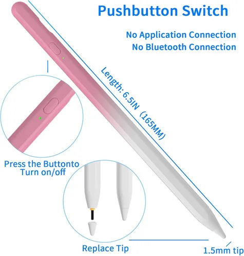 Vista 3 de Lápices stylus para pantallas táctiles, lápiz universal de punta fina para iPad con adsorción magnética, compatible con Blanco