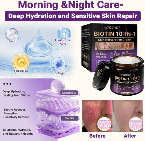 Vista 3 de Qiawi Biotin - Crema restauradora de piel 10 en 1, nueva crema profesional de tratamiento de la piel, crema para la piel con ingredientes naturales
