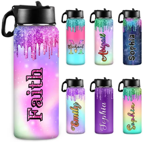 Vista 18 de InterestPrint Botella de agua personalizada para niños de 18 onzas con tapa de pajilla, botella de agua aislada de doble pared de acero inoxidable