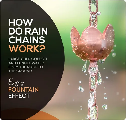 Vista 6 de Cadena de lluvia de cobre – Campanas decorativas y tazas reemplazan el bajante del canalón y desvían el agua lejos del hogar para una impresionante