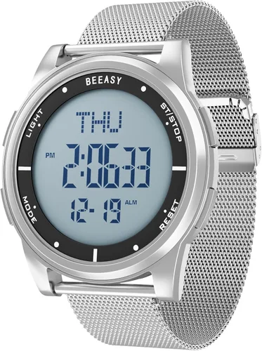 Vista 10 de Beeasy - Reloj digital de pulsera resistente al agua con cronómetro, alarma, cuenta regresiva, doble zona horaria, ultrafino, pantalla angular muy