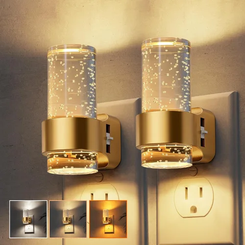 Vista 54 de L LOHAS LED Las luces nocturnas se enchufan a la pared, luz nocturna con Anillo de oro-3CCT