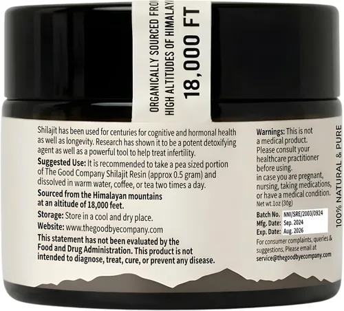 Vista 2 de The Goodbye Company Resina pura Shilajit – Orgánica con más de 85 oligoelementos y ácido fúlvico puro; para hombres y mujeres, impulso de energía