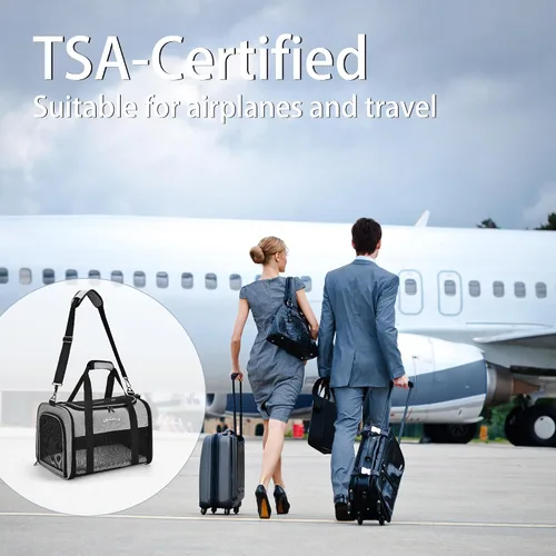 Vista 2 de Transportador de mascotas aprobado por aerolíneas para gatos y perros pequeños (hasta 18 libras) - Transportador de viaje de lados suaves