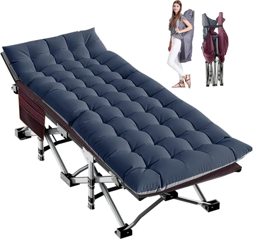Vista 32 de LILYPELLE Catre de Camping Plegable, Catres de Dormir Extra Anchos de Servicio Pesado con Bolsa de Transporte, Catres de Campamento de Viaje Azul