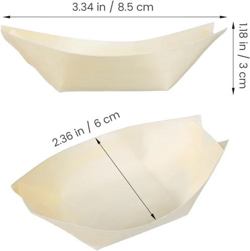 Vista 2 de Hemoton Platos de madera desechables de bambú para barcos de madera, mini sushi, bandeja para servir sushi, bandeja para servir sushi con hojas