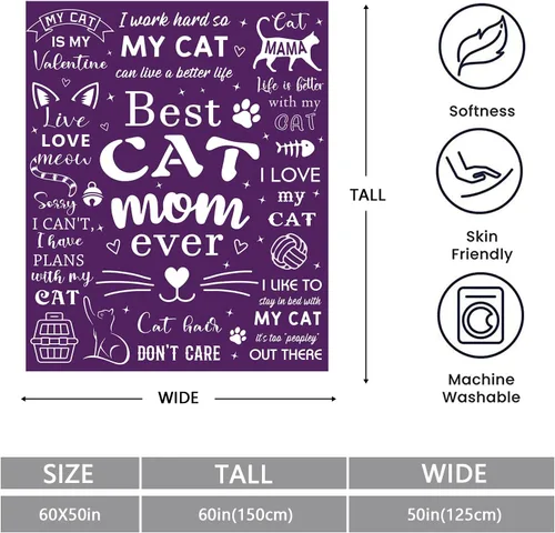 Vista 2 de Mosslink Manta de Mamá Gatuna 60"x50", Regalos para Amantes de los Gatos para Mujeres, Regalos de Gatos para Amantes de los Gatos, Regalos de Mamá
