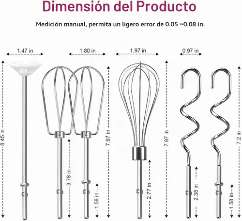 Vista 5 de Accesorios para batidoras de mano, batidor, ganchos de masa y varilla de mezcla de líquidos, accesorios de batidora de mano de acero inoxidable
