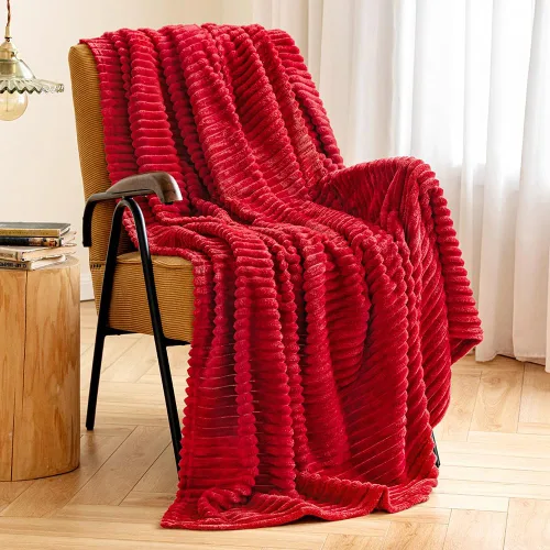 Vista 7 de MIULEE Manta de forro polar, duradera, afelpada, extra suave, cálida, acogedora, manta de franela a rayas rojas burdeos para sofá, cama, 30 x 40
