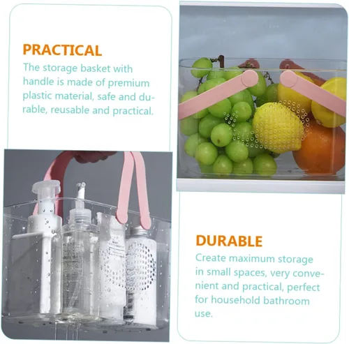 Vista 7 de Cesta de ducha de plástico de gran capacidad, mango fácil de limpiar para organización de baño, pescado rosa