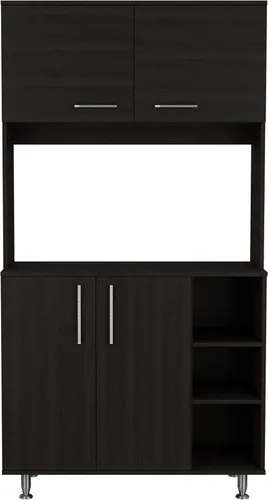 Vista 5 de Malta Kitchen - Armario de doble puerta, 4 patas, 3 estantes, color negro Wengue negro