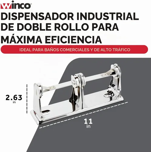 Vista 4 de Winco TTH-2 Dispensador de papel higiénico de doble rollo, acero, mediano