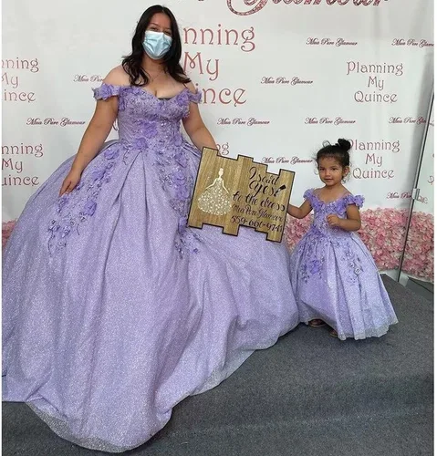 Vista 10 de Ftupza Preciosos vestidos de quinceañera florales 3D vestidos de tul hinchados para mujeres fuera del hombro vestido de fiesta largo FFtu09