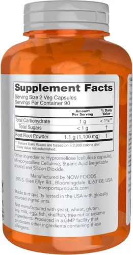 Vista 2 de NOW Foods Deportes, remolacha raíz vegetal, nutrición deportiva, apoyo del sistema inmunológico*, 550 MG, nitratos naturales, 180 cápsulas vegetales