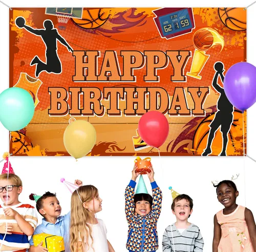 Vista 5 de Boao Telón de fondo de baloncesto de cumpleaños de feliz cumpleaños, decoración de fiesta, fotografía deportiva, suministros de fondo para cabina
