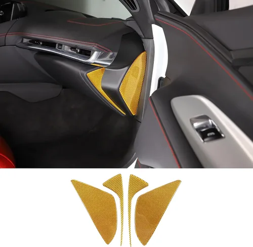 Vista 9 de Adhesivo decorativo suave de fibra de carbono real 3D para automóvil, antichoque, para salpicadero, puerta lateral, compatible con Corvette C8