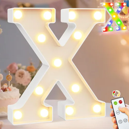 Vista 10 de Pooqla Letras con luces LED de marquesina, letras decorativas iluminadas en blanco cálido y blanco frío, letras del alfabeto iluminadas para niños