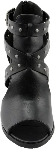 Vista 8 de Milwaukee Leather MBL9454 Sandalias de tacón negro con correa tachonada con tacón de plataforma para mujer