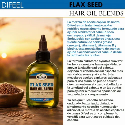 Vista 3 de Difeel Aceite natural prémium para el cabello, aceite capilar de semillas de lino, 2.5 onzas, tratamiento de aceite capilar fortalecedor e hidratante