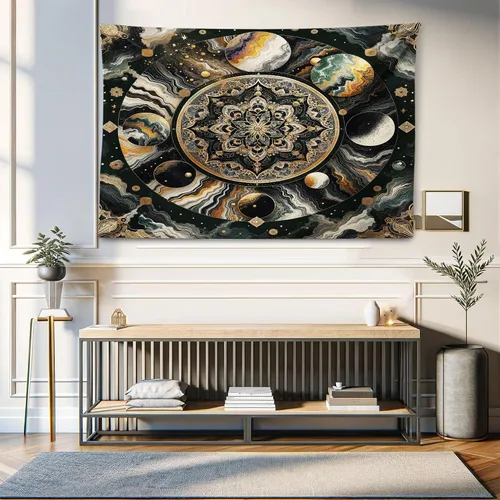 Vista 52 de Ambesonne Tapiz de hongos, atmósfera psicodélica, escena astral estrellada con motivos orientales trippy, decoración de tela para colgar en la pared