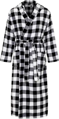 Vista 17 de Alexander Del Rossa Bata de baño de vellón afelpado suave, con capucha, para hombre, bata larga y cálida Verde militar