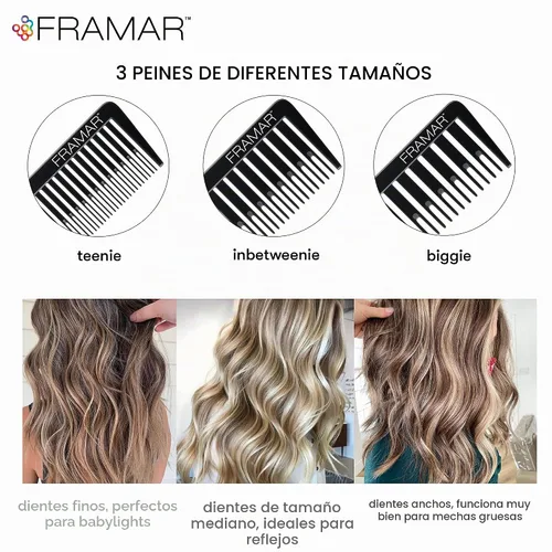 Vista 2 de FRAMAR Dreamweaver Juego de Peines para Mechas - Peine Profesional para Mechas con Punta Separadora, Peines para Papel de Aluminio para Mechas, Negro