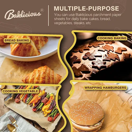 Vista 7 de BAKLICIOUS Paquete de 470 hojas de papel pergamino sin blanquear para hornear, 220 hojas + 250 rondas de 8 x 8 pulgadas, antiadherente, resistente