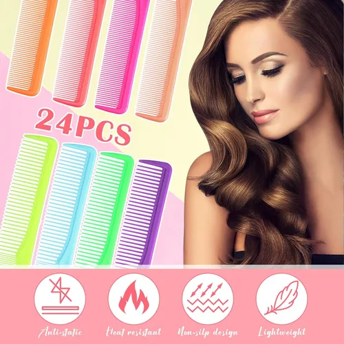 Vista 3 de Meanplan 24 peines profesionales de peluquería para peluquería de fibra de carbono, dientes anchos y finos, pelo multiusos para hombres y mujeres