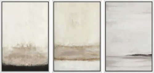 Vista 21 de SIGNFORD - Set de obras de arte en lienzo enmarcado para pared, ilustraciones abstractas de neblina del desierto en tonos neutros beige y marrón