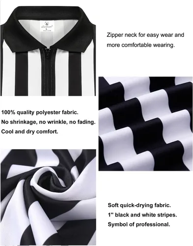 Vista 4 de Referee Shirt for Men, Black Stripe Umpire Jersey, Zipper Basketball, Football, Soccer Ref Uniform