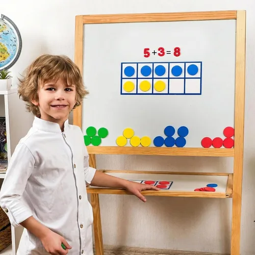 Vista 5 de 70 marcos magnéticos de diez marcos – Manipulativos matemáticos para aula primaria y jardín de infantes – 4 diez marcos y 44 contadores matemáticos